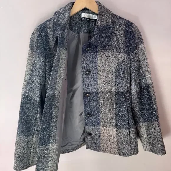 Avoca Ireland Gray Wool Plaid Check Jacket - Picture 6 of 7